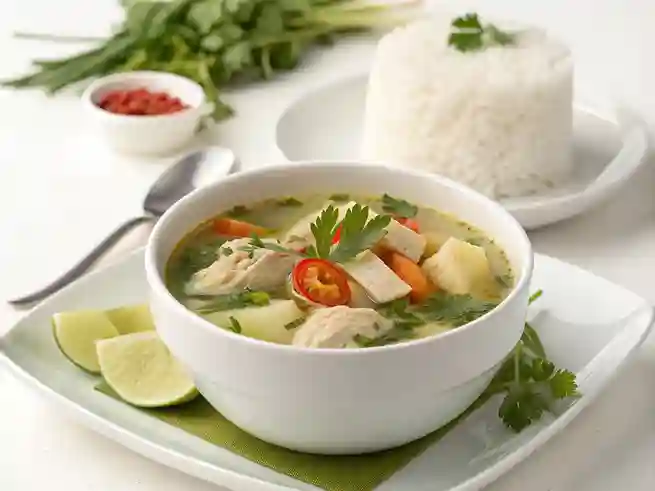 Chicken Tinola served in a bowl with steamed rice